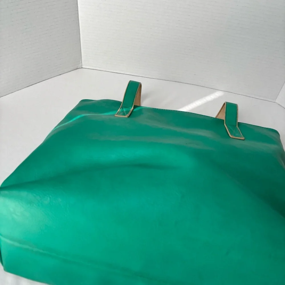 L’Aveu Teal Tote Bag Tan Interior